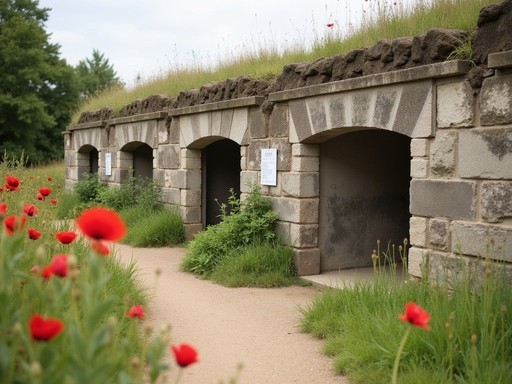 Preserved concrete bunkers of Essex Farm Advanced Dressing Station where 'In Flanders Fields' was written