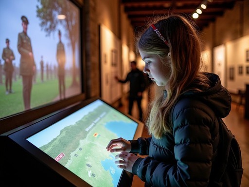 Student engaging with interactive exhibit at In Flanders Fields Museum in Ypres
