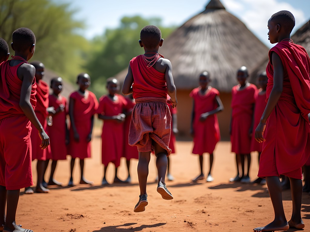 Children participating in cultural activities with Maasai community