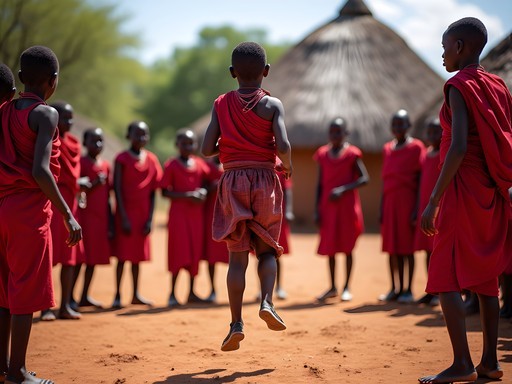 Children participating in cultural activities with Maasai community