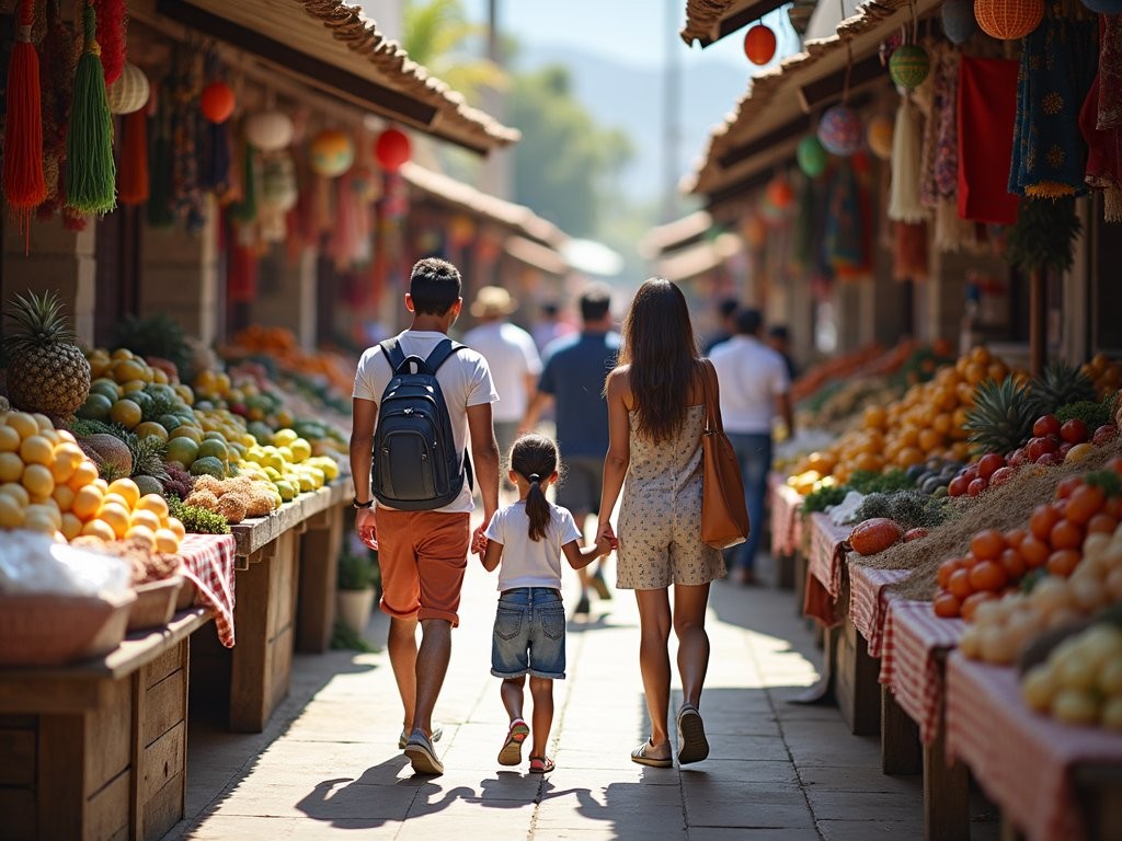 Family shopping at colorful Mercado 4 in Asunción, Paraguay