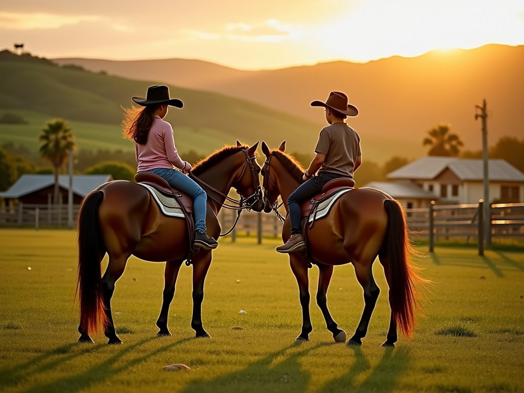 Children learning horseback riding at a traditional Paraguayan estancia