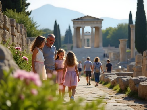 Family exploring the Ancient Agora of Athens with children