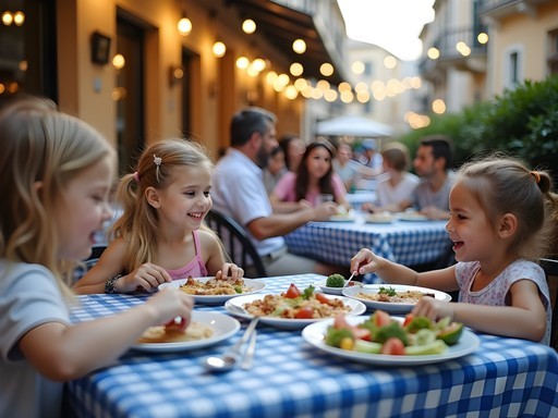 Family enjoying traditional Greek mezze at an outdoor taverna in Athens
