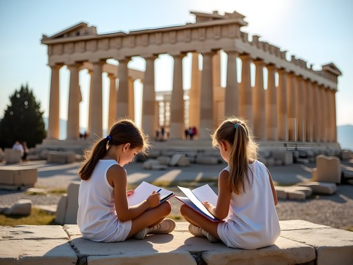 Children exploring the Parthenon with an interactive guidebook