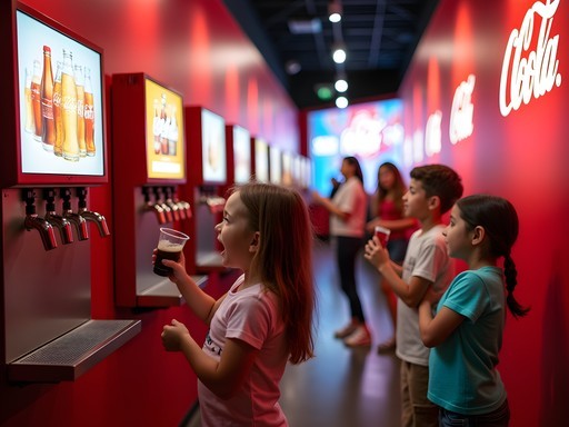 Children sampling global beverages in the World of Coca-Cola tasting room