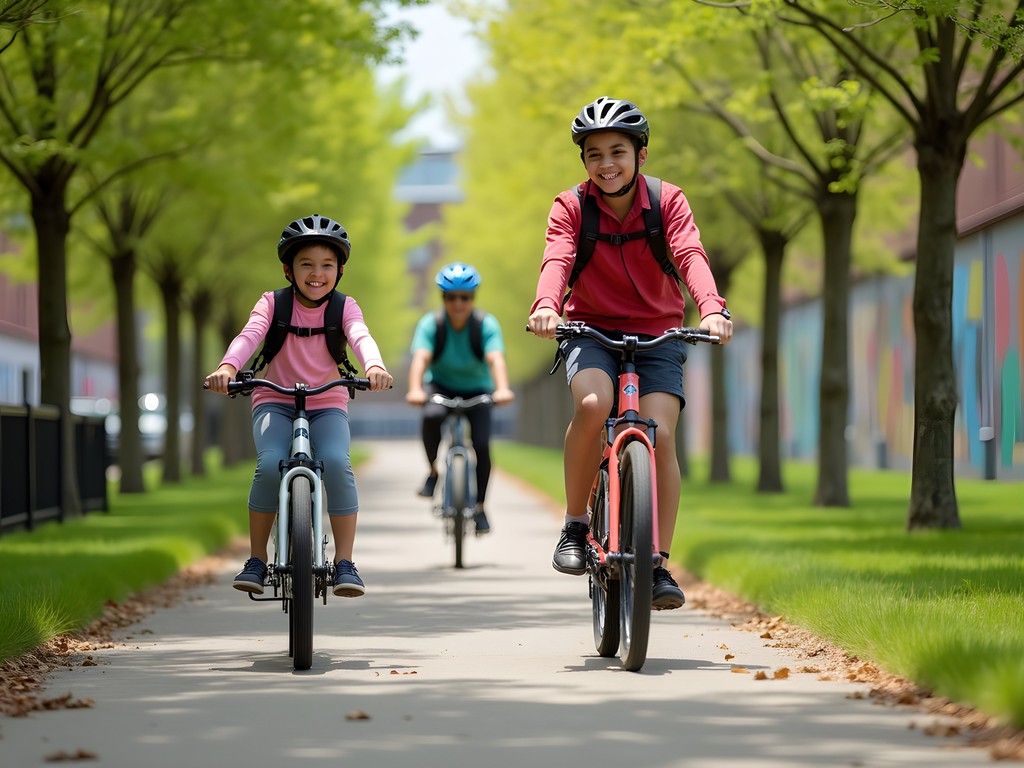 Family biking along the colorful street art of Atlanta's BeltLine Eastside Trail