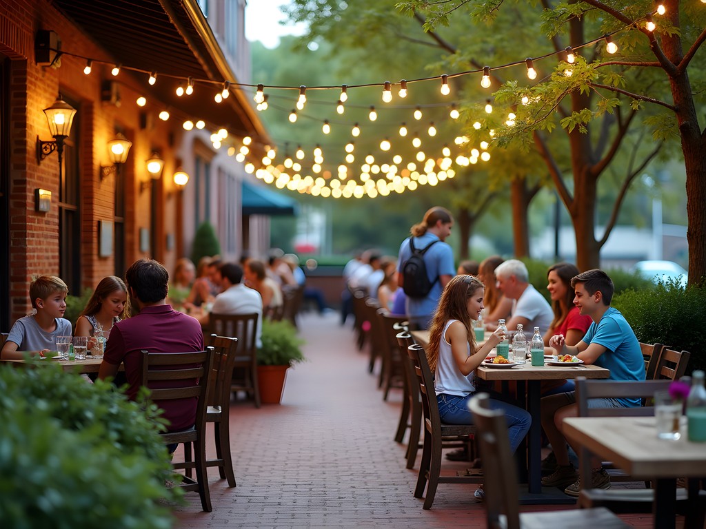 Family enjoying outdoor dining at The Hound restaurant in Auburn