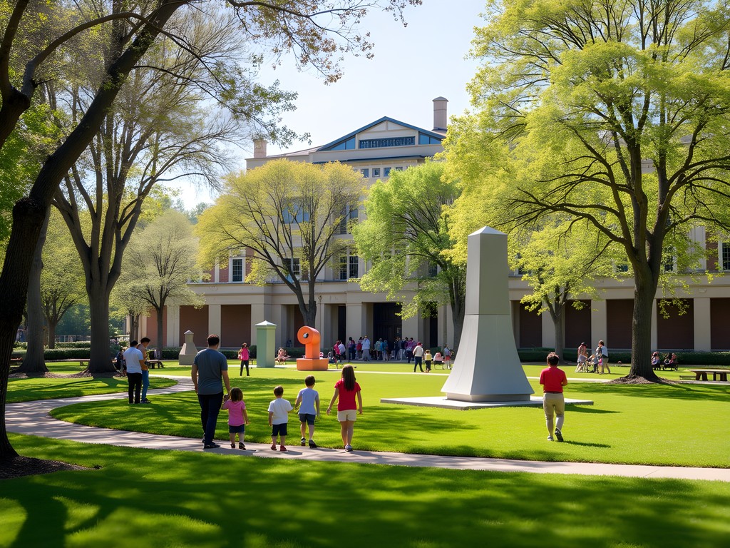 Family exploring outdoor sculptures at the Jule Collins Smith Museum in Auburn