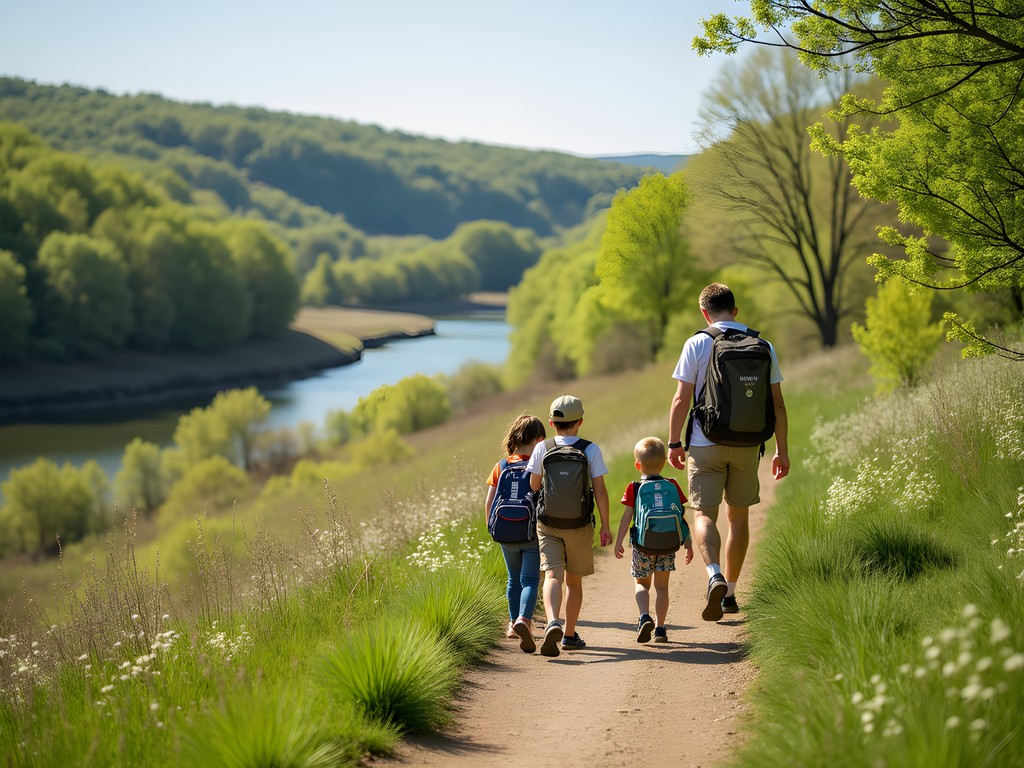 Family hiking at Horseshoe Bend National Military Park near Auburn