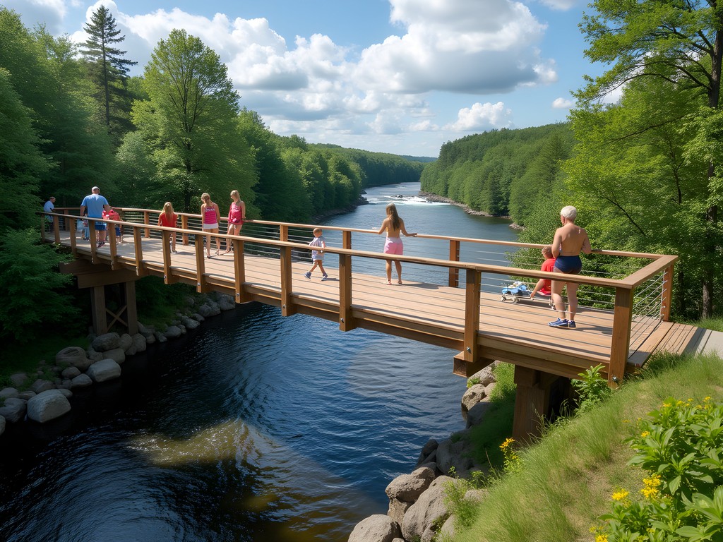 Family enjoying Auburn Riverwalk viewing platform overlooking Great Falls