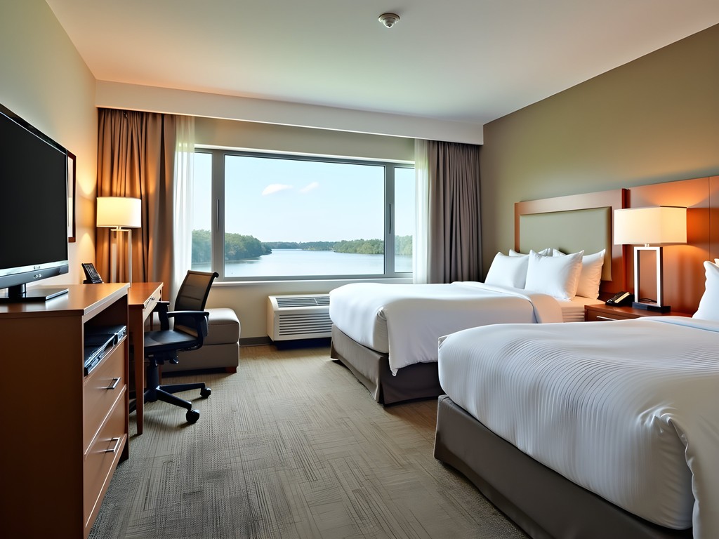 Family room with river view at Hilton Garden Inn Auburn Riverwatch