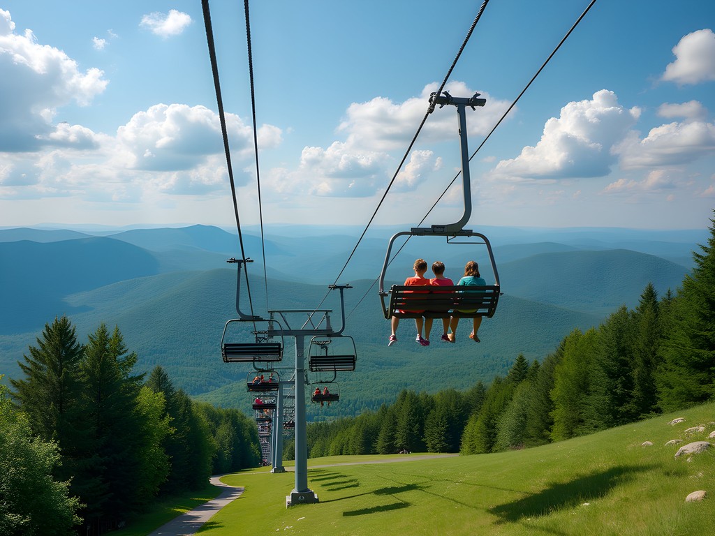 Summer chairlift ride at Lost Valley in Auburn, Maine with mountain views