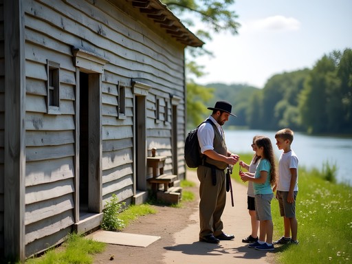 Colonial interpreter demonstrating period crafts at Old Fort Western Augusta Maine