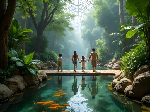 Children exploring the Flooded Forest exhibit at CosmoCaixa Science Museum in Barcelona