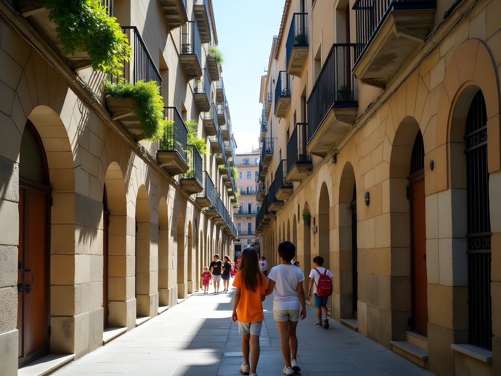 Family exploring narrow medieval streets in Barcelona's Gothic Quarter