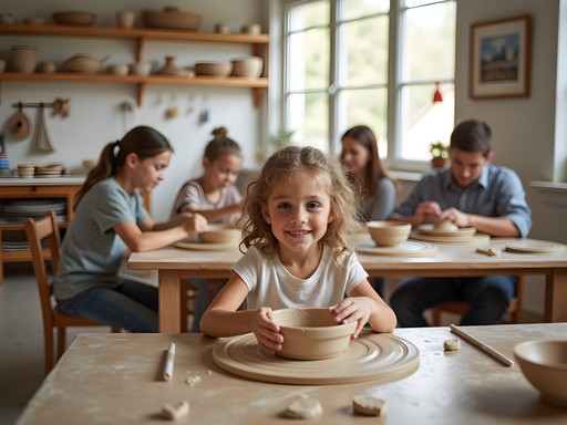 Family enjoying pottery class near Bartlett Tennessee