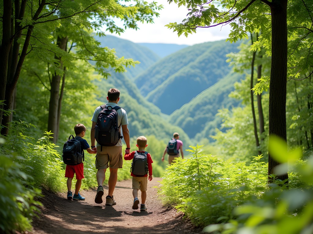 Family hiking near New River Gorge not far from Beckley, West Virginia
