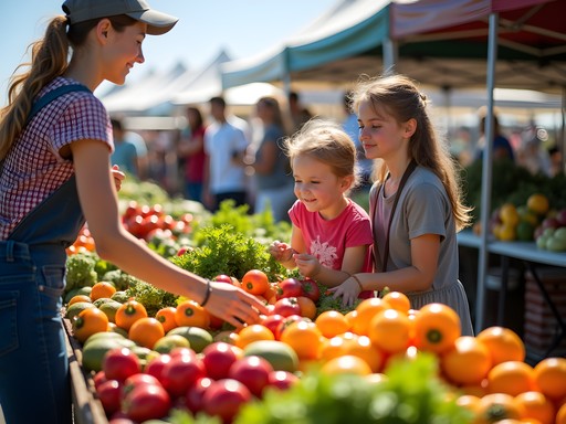 Family selecting fresh produce at BisMarket farmers market in Bismarck