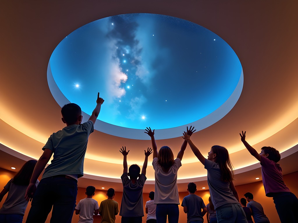 Children experiencing immersive planetarium show at Gateway to Science center in Bismarck