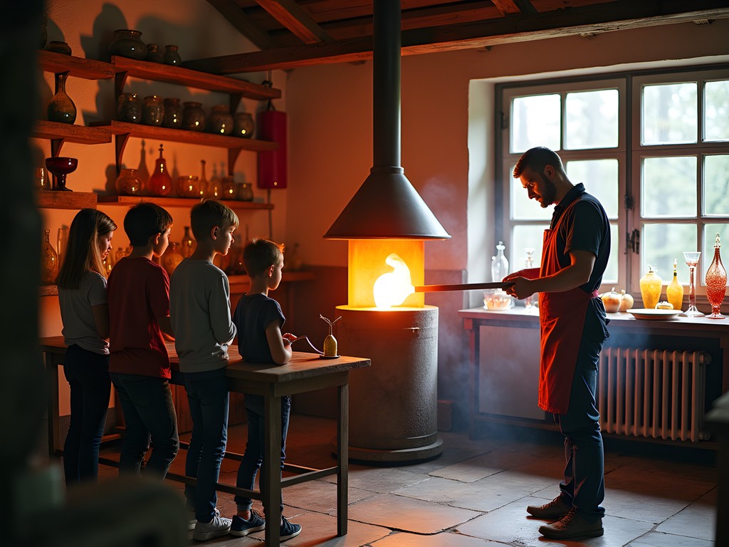 Children watching a traditional glass-blowing demonstration in the Black Forest