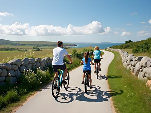Family cycling on Block Island's scenic northern routes
