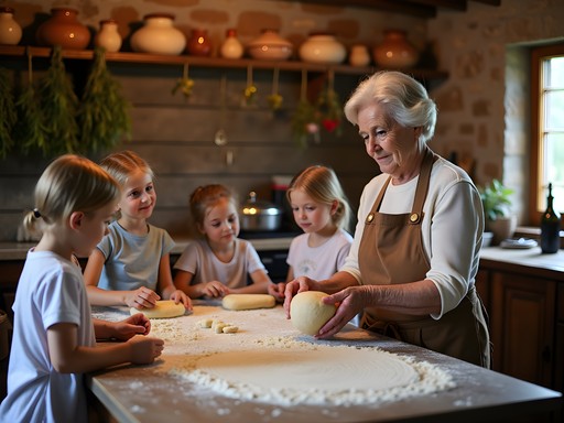 Children participating in traditional Romanian bread making workshop
