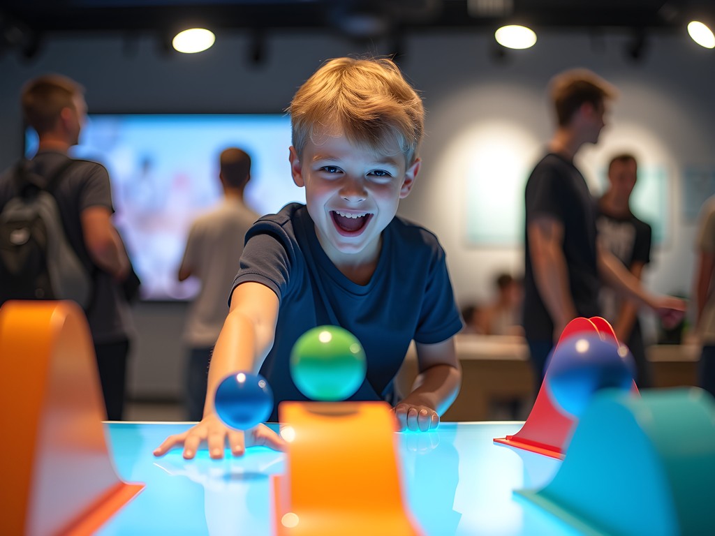 Teenager interacting with hands-on science exhibit at Queensland Science Centre