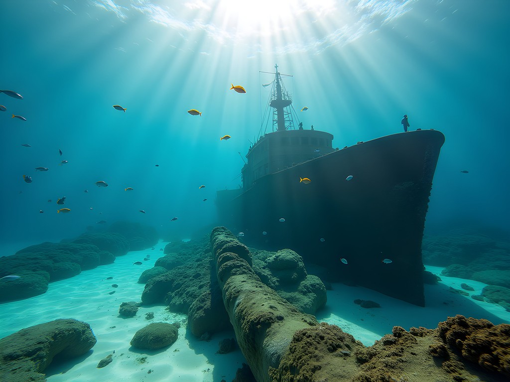 Snorkeling at Tangalooma Wrecks on Moreton Island with shipwrecks visible underwater