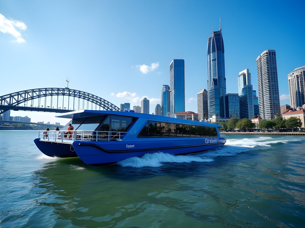 CityCat ferry on Brisbane River with city skyline view