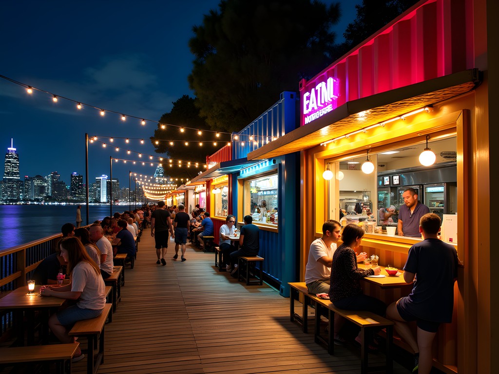 Evening atmosphere at Eat Street Northshore market in Brisbane