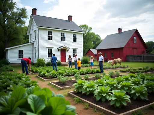 Family participating in historical farming activity at Eidem Homestead in Brooklyn Park