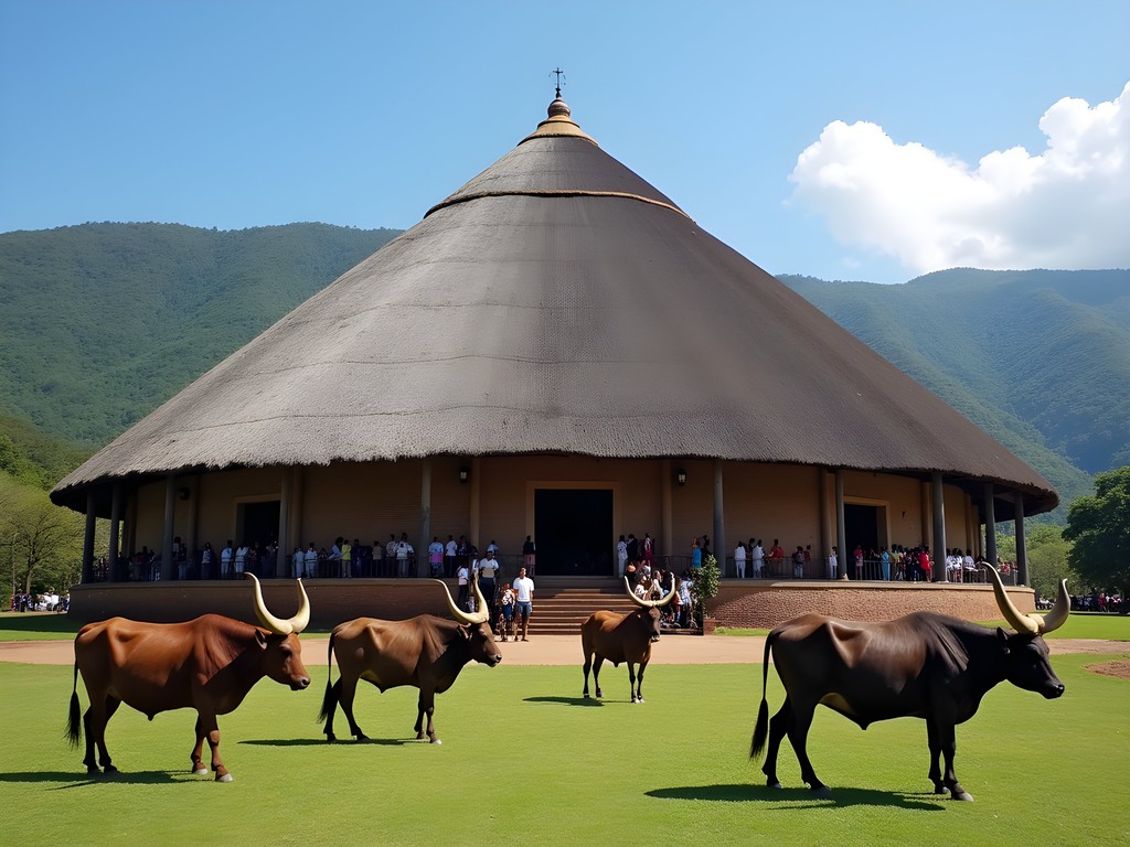 Traditional royal residence at King's Palace Museum in Nyanza, Rwanda