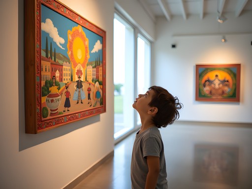 Child viewing colorful Puerto Rican artwork at Museo de Arte de Caguas