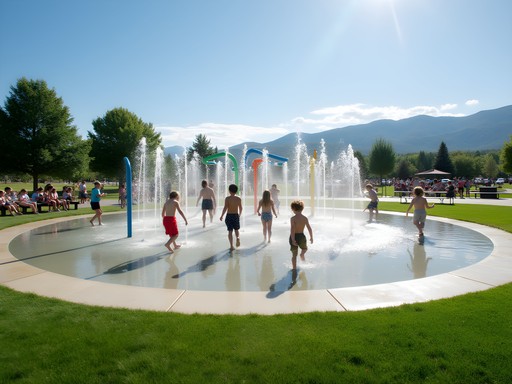 Children playing at Sacajawea Park splash pad in Caldwell Idaho