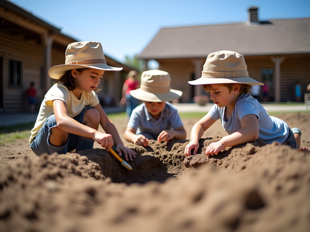 Children participating in archaeological dig at Fort Caspar Museum in Casper Wyoming