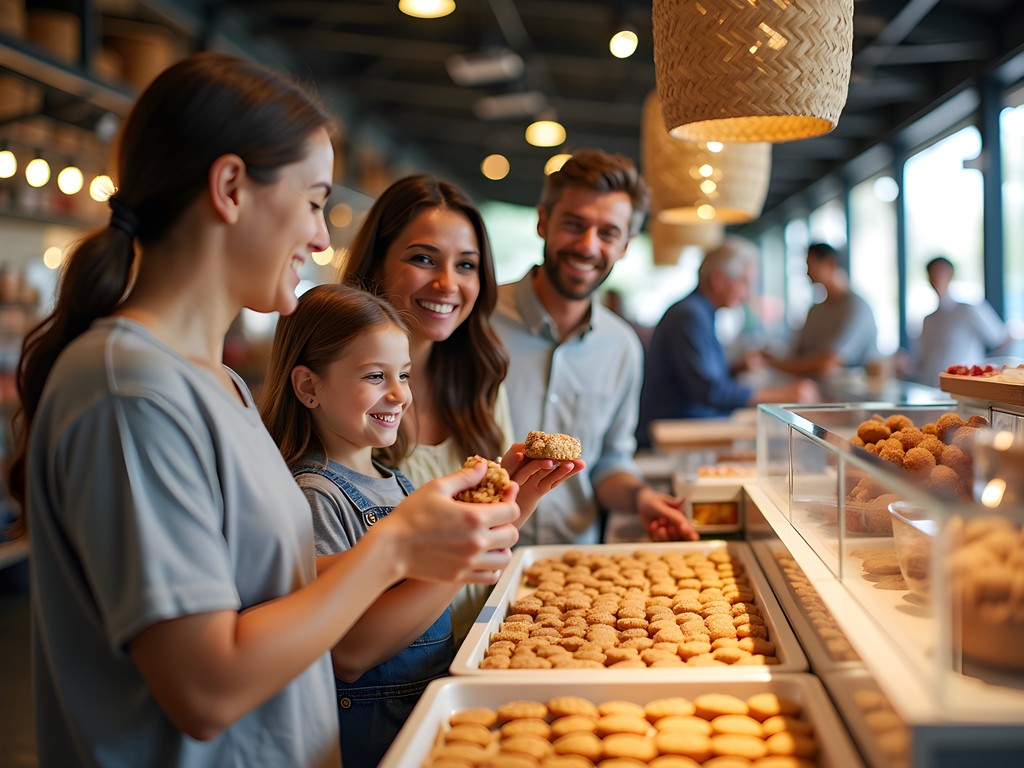 Family sampling local treats at Charleston City Market food stalls