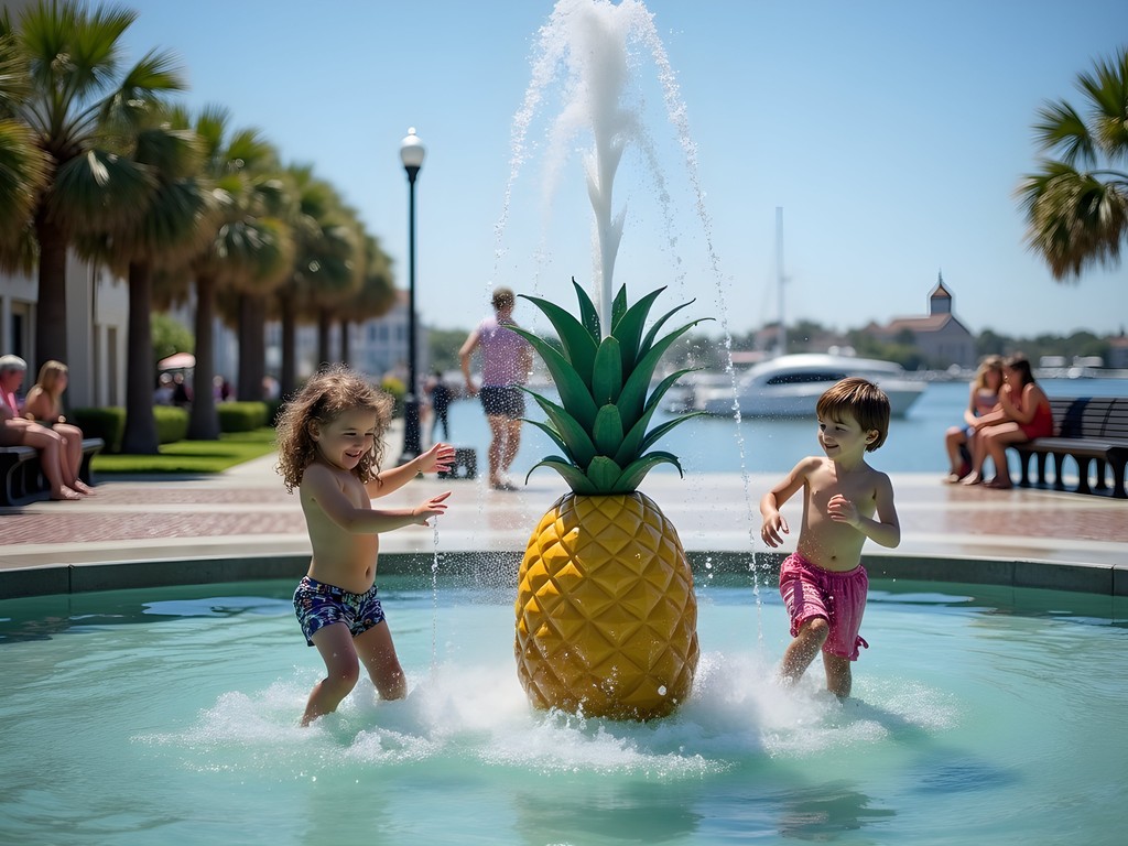 Children playing in the pineapple fountain at Charleston's Waterfront Park