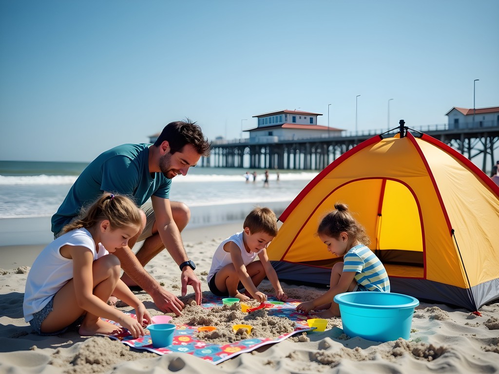 Family enjoying a day at Folly Beach near Charleston