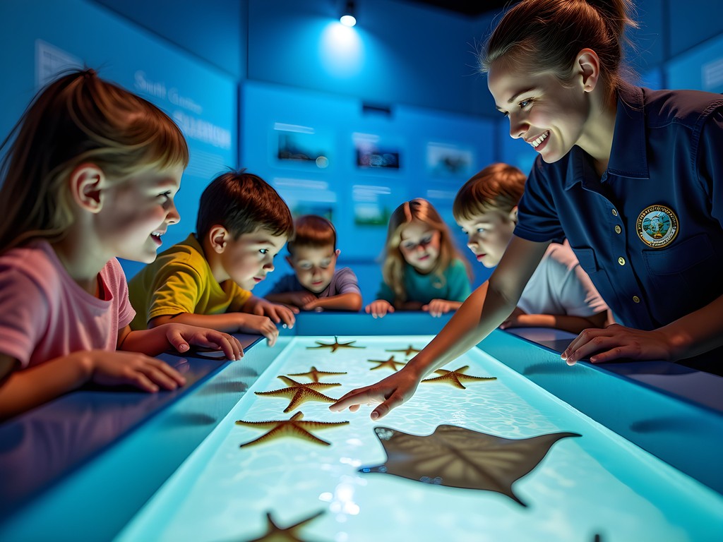 Children experiencing the touch tank at South Carolina Aquarium