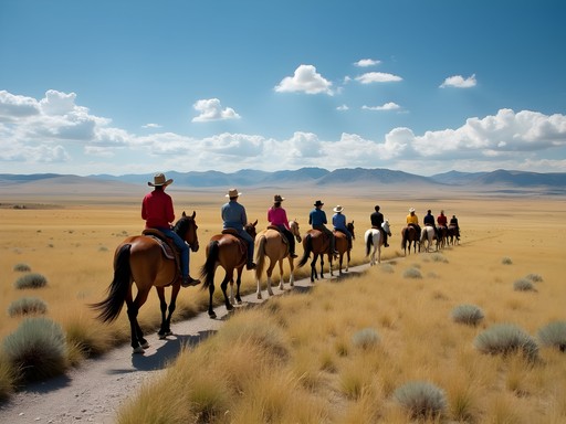 Multi-generational family enjoying horseback riding on a ranch near Cheyenne