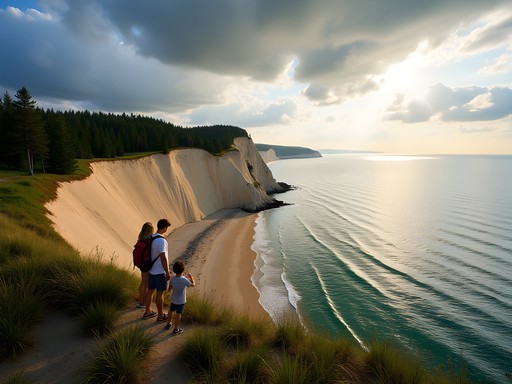 Family admiring the spectacular view from Pierce Stocking Scenic Drive overlook at Sleeping Bear Dunes