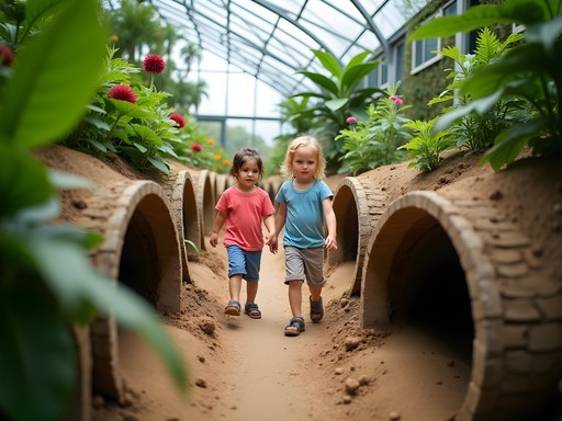 Children exploring interactive exhibits in Garfield Park Conservatory's Children's Garden