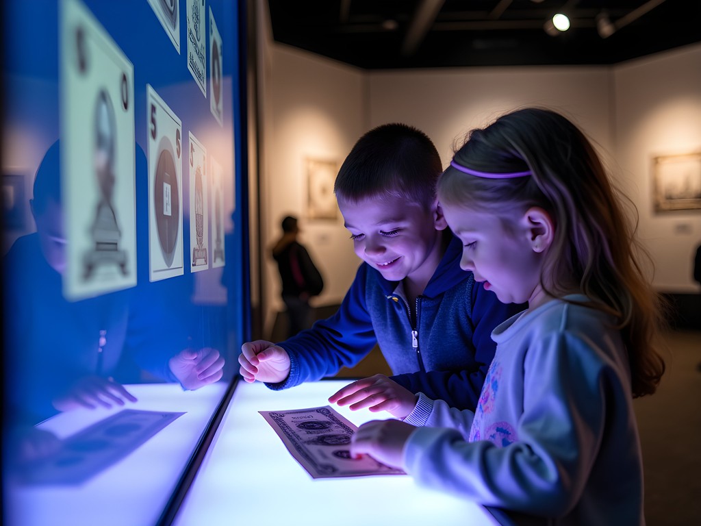Children exploring interactive currency exhibit at Chicago's Money Museum