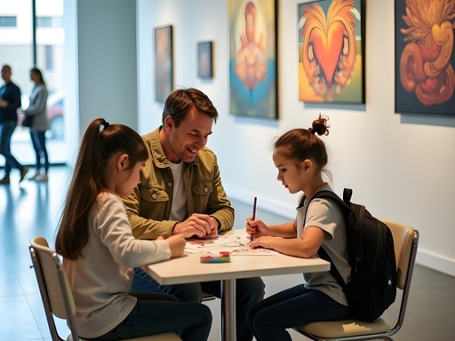 Family participating in art activity at Smart Museum of Art in Chicago