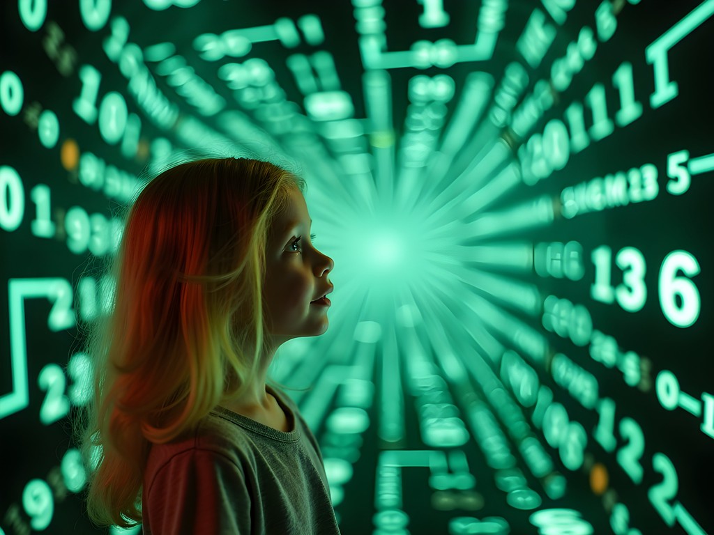 Young girl exploring the Numbers in Nature mirror maze at Chicago's Museum of Science and Industry