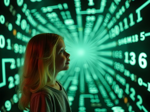 Young girl exploring the Numbers in Nature mirror maze at Chicago's Museum of Science and Industry