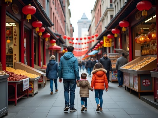 Family exploring food options in Chicago's Chinatown