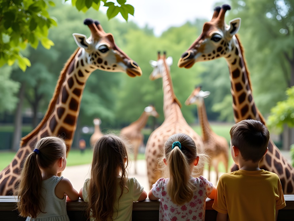Family watching giraffes at Lincoln Park Zoo Chicago