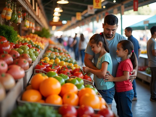 Colorful Mexican market in Cicero with families shopping